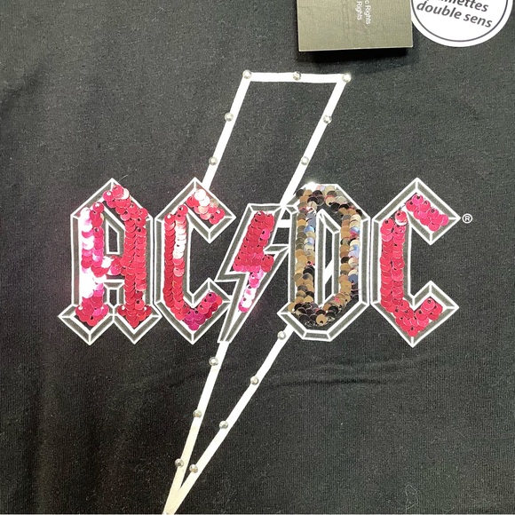 NEW AC/DC w/ 2-Way Sequins and Rhinestones Long Sleeve Shirt (size XS & M) - Picture 3 of 8